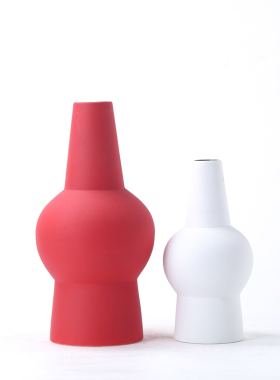 北欧风格陶瓷f纯色哑光花瓶创意艺术摆设现代简约样板房红白色摆