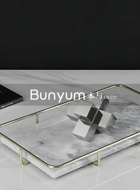 北欧式样a板房间软装饰品大理石金属把手置物盘收纳盘家居桌面托