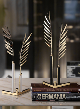 轻奢现代金属羽毛摆件软装家居饰品E客厅电视柜卧室餐厅酒柜装饰