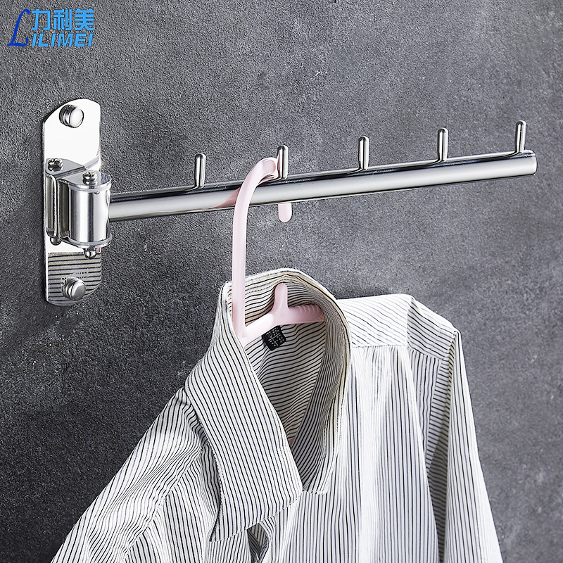304不锈钢晾衣架免打孔墙壁y活动杆晒衣挂钩挂衣架晾衣杆阳台侧装