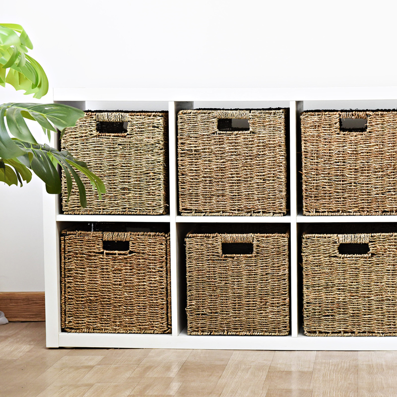 草编正方收纳筐j收纳篮置物箱筐子藤编收纳箱折叠收纳框方形储物