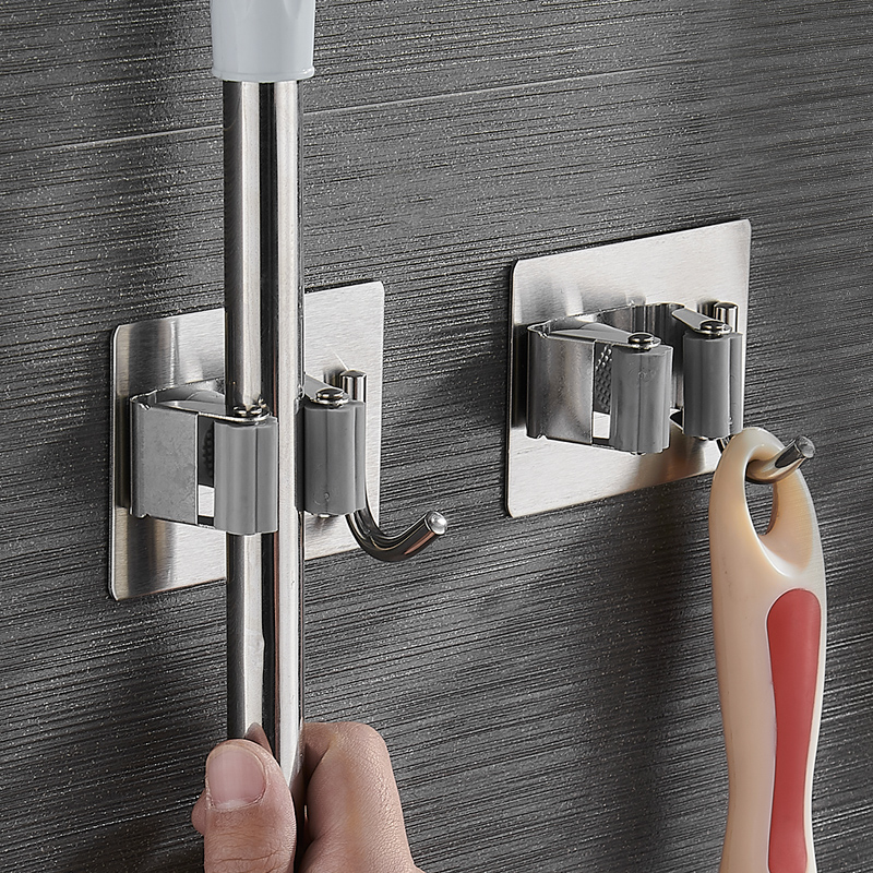 免打孔拖把架挂钩卫生间收纳神器304不锈钢扫把挂架X壁挂式拖布夹