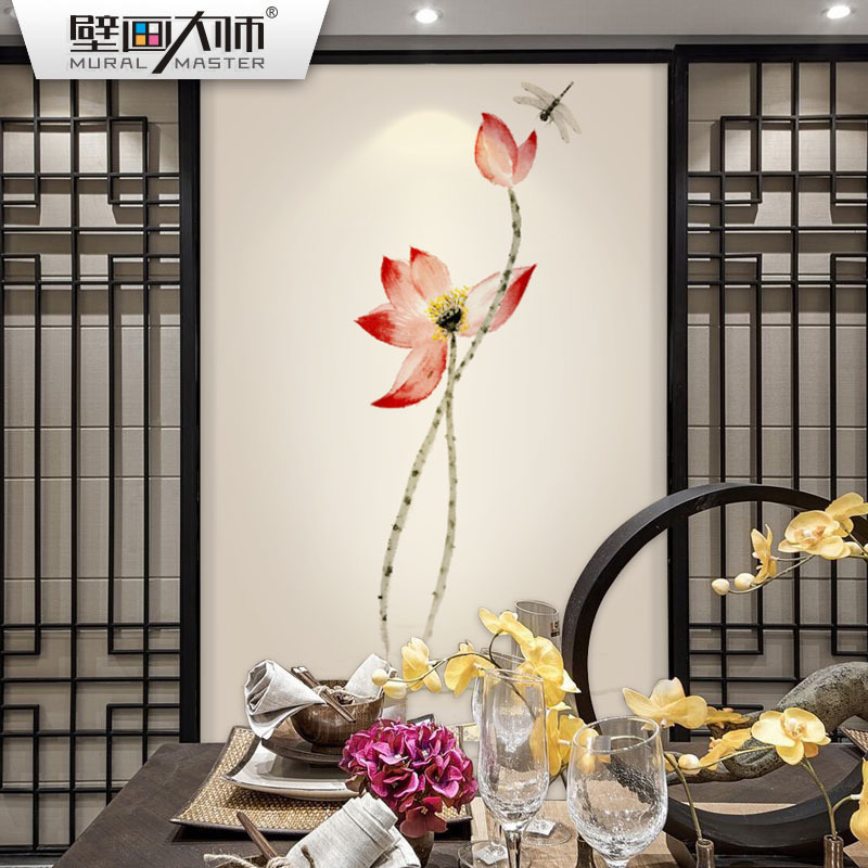 定制新中式壁纸茶楼壁画无u纺布墙纸走廊玄关过道背景墙无缝墙布