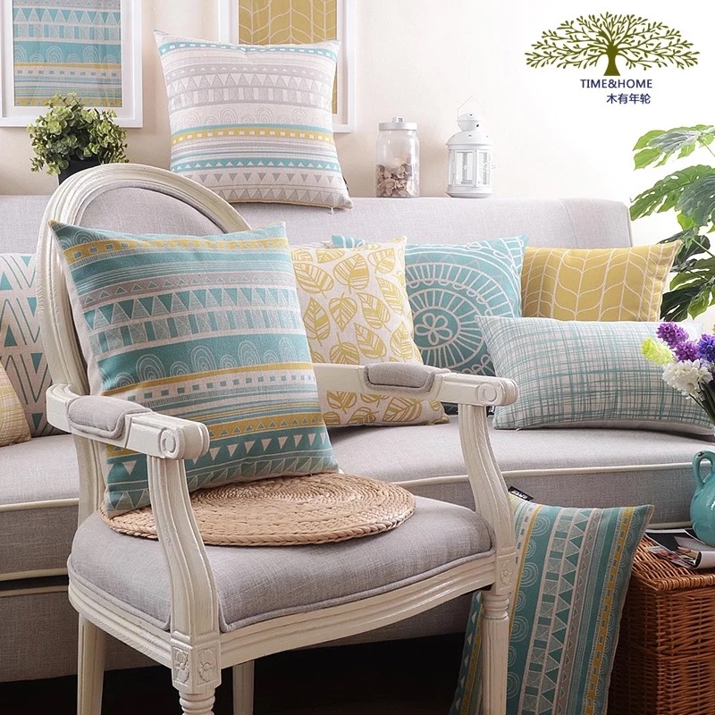 木有年轮几何简约棉麻抱枕 复古怀D旧棉麻靠枕 沙发办公室腰枕靠