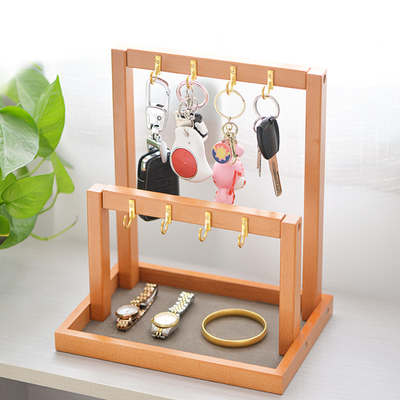 全实木桌面首饰收纳架原木色玄关钥匙收纳盒进门U置物饰品展示架