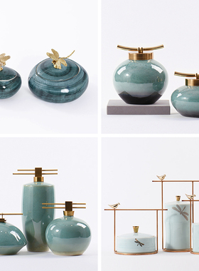 新中式陶瓷储物罐摆件创意客厅玄关酒柜样板房办公桌家.居软装饰