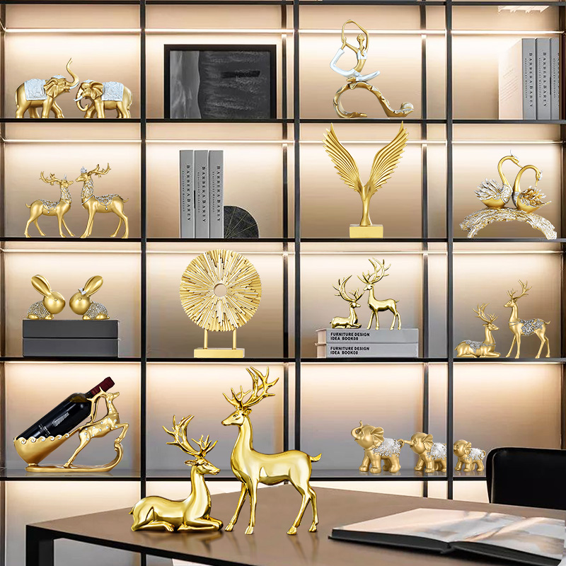 客厅酒柜玄d关金色麋鹿摆件轻奢现代网红装饰品创意家居桌面工艺