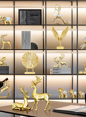 客厅酒柜玄d关金色麋鹿摆件轻奢现代网红装饰品创意家居桌面工艺