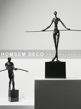 现代轻奢软装饰品女n人物铁艺摆件样板房间售楼处家居书房雕塑摆