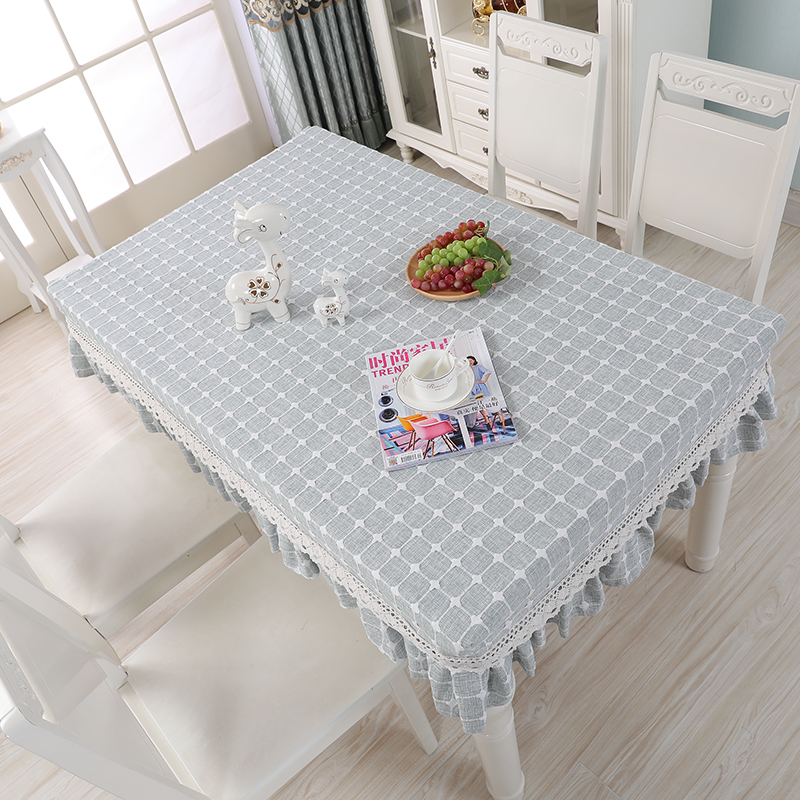 餐桌台布布艺棉麻茶几方格子幼儿园课桌套罩M防滑家用电视柜长方