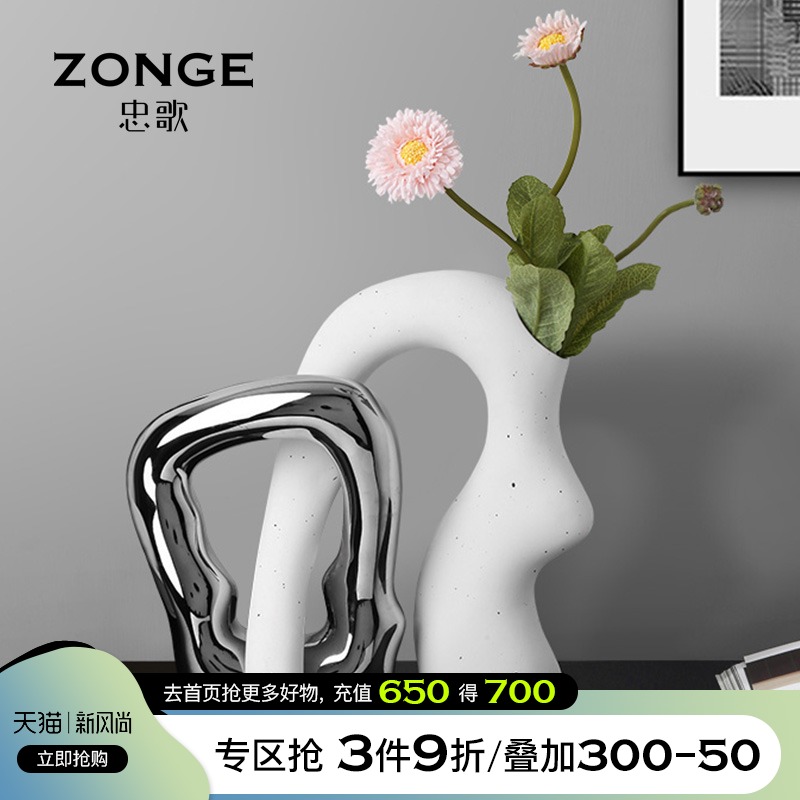 现代轻奢陶瓷花瓶摆件创意个性样板房玄关电M视柜装饰品摆设插花