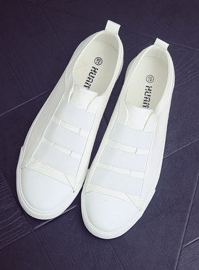 男士帆布鞋春f季板鞋一脚蹬纯白色布鞋男低帮学生小白鞋潮男套脚