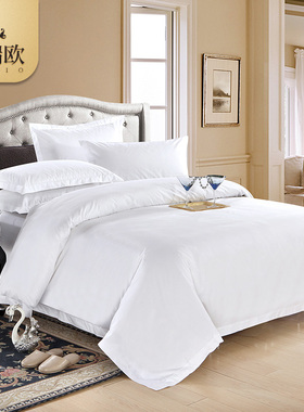 酒店床单三四件套60支涤纶T/CC棉宾馆床上用品被套被罩枕套加密