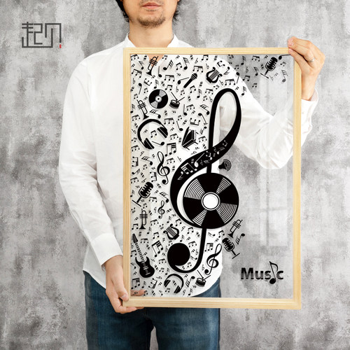 起贝现代简约透明画黑白音乐教室布置装饰K画钢琴上方挂画琴房壁