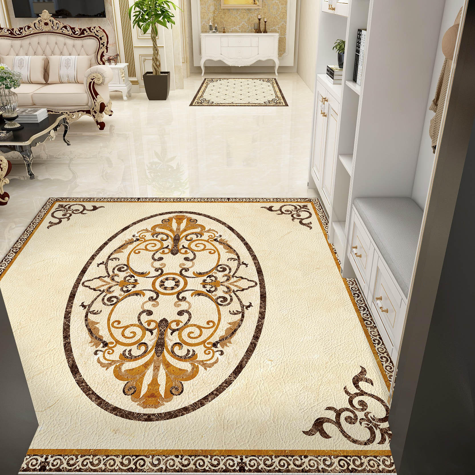 美式入户门地垫进门门口家用脚垫可擦洗防滑皮革pvc玄关门厅地毯