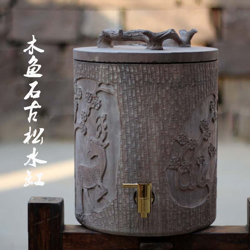 木鱼石饮水机水缸储水罐滤水y器原矿石手工水缸原色古朴雕刻缸