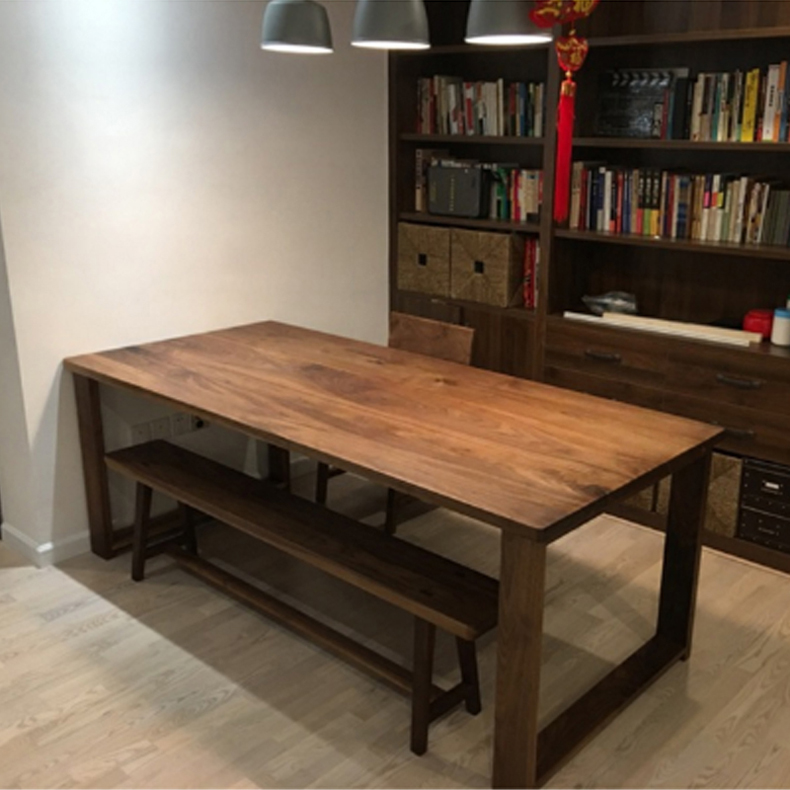 黑胡桃木餐桌北欧简约原木大板桌现代中式全实木T饭桌茶桌洽谈桌