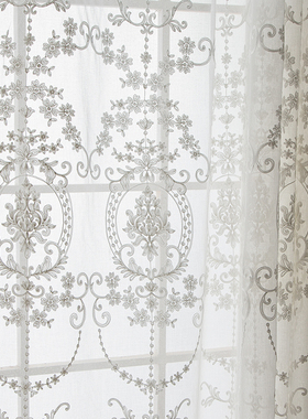 欧式刺绣白纱窗纱窗帘加密绣花z窗纱白色纱帘卧室客厅飘窗阳台纱