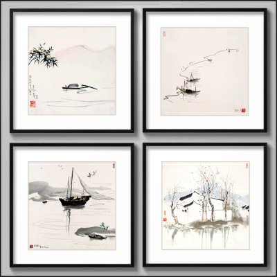 吴冠中水墨画客厅餐桌包厢墙面挂画现代简约中国风中式饭店装饰画