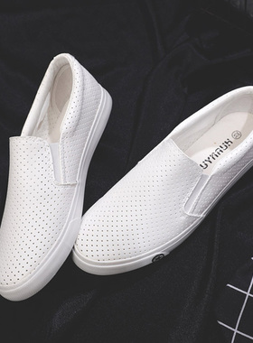 小白鞋男2021春季新款韩版百搭一脚蹬透气平底镂空套脚懒人潮板鞋