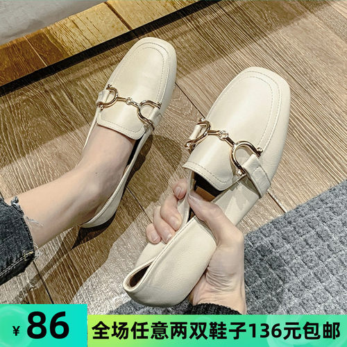 英伦小皮鞋女2021秋冬新款w百搭平底单鞋乐福豆豆鞋大码女鞋41一4