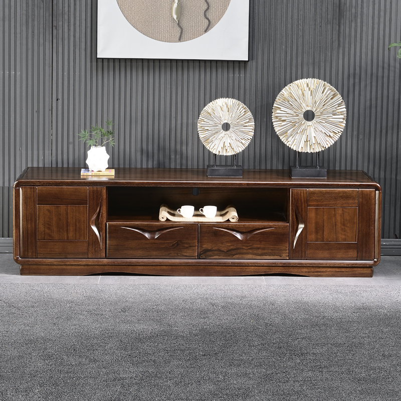 新中式黑胡桃实木电视柜小户型家用D客厅整装现代简约组合地柜包