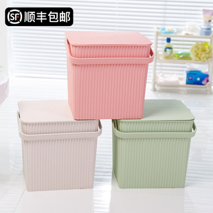 加厚带盖方形收j纳桶手提多用储物桶塑料浴框洗澡篮凳玩具浴室