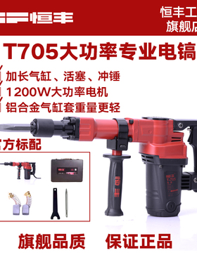 恒丰T705大功率专业电镐 工业级混凝土开槽铲凿单V用电搞电动工具