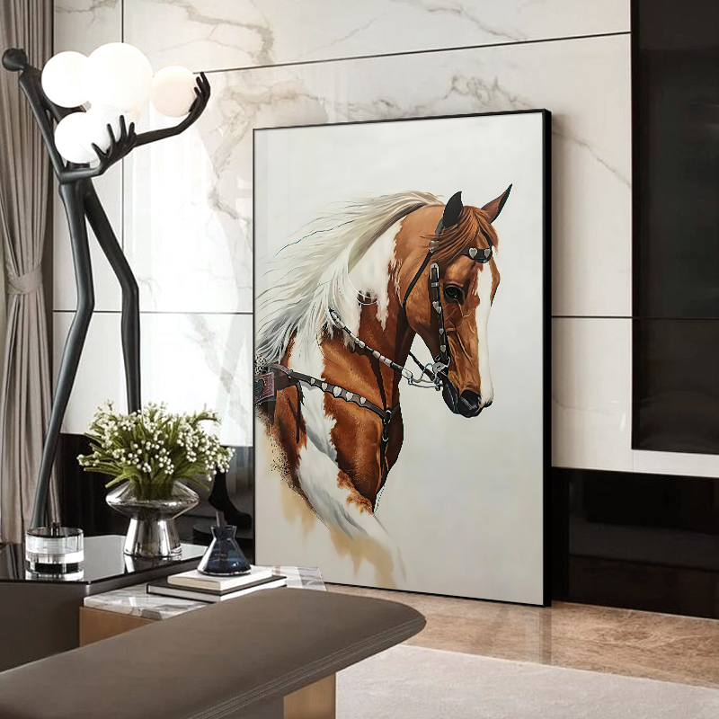 现代简约玄关装饰画骏马客厅x沙发后挂画走廊过道轻奢大幅落地壁