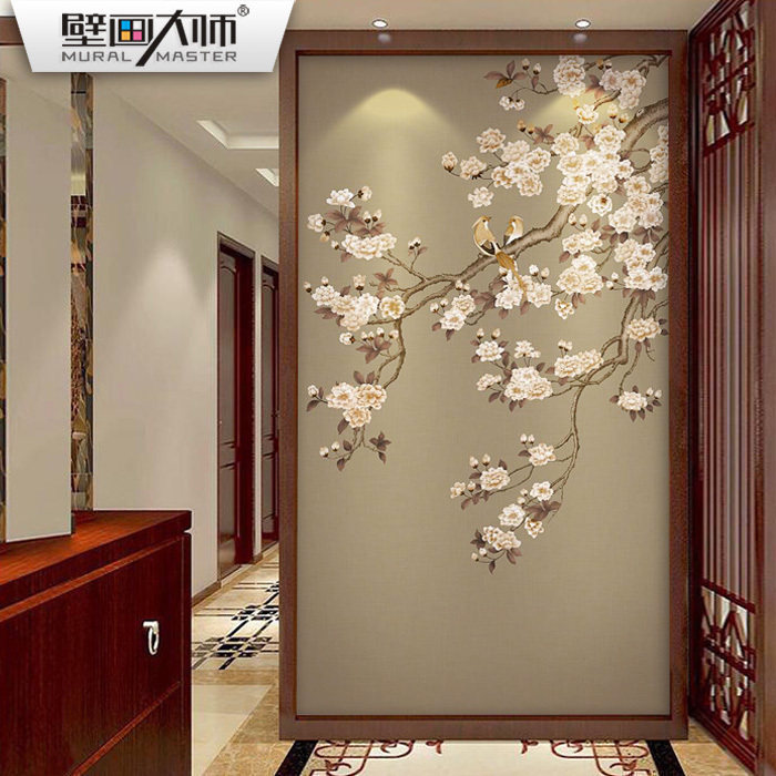 电视背景墙壁纸枝头玄关隔断花鸟客厅卧室影视墙墙纸定制壁画墙布