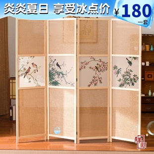 实木布艺半透屏风隔断简约现代折屏座屏玄关N乔其纱客厅酒店办公
