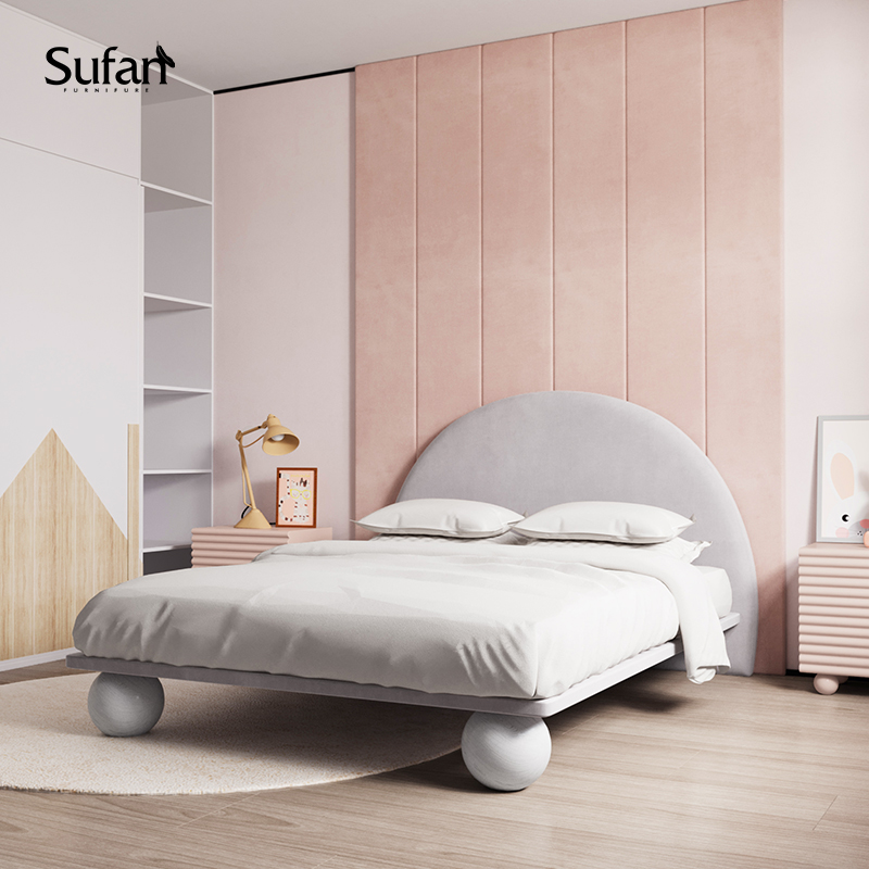 舒梵实木网红床布艺床现代简约北欧公主床双人床单人儿童床1.2米