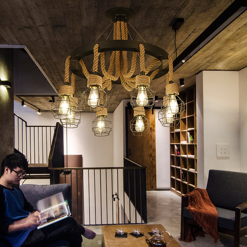 工业风吊灯创意餐厅酒吧复古吧台服装火锅美理发店铁艺个性麻绳灯,家装灯饰光源,客厅吊灯,淘宝优惠券,粉丝福利购,淘宝优惠卷