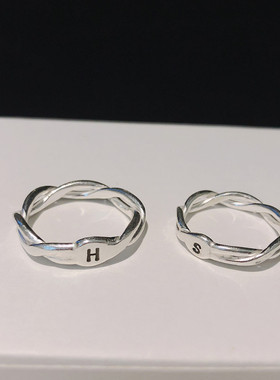 999纯银光面麻花情侣闺蜜戒指简约手工小众设计银饰质感男女指环