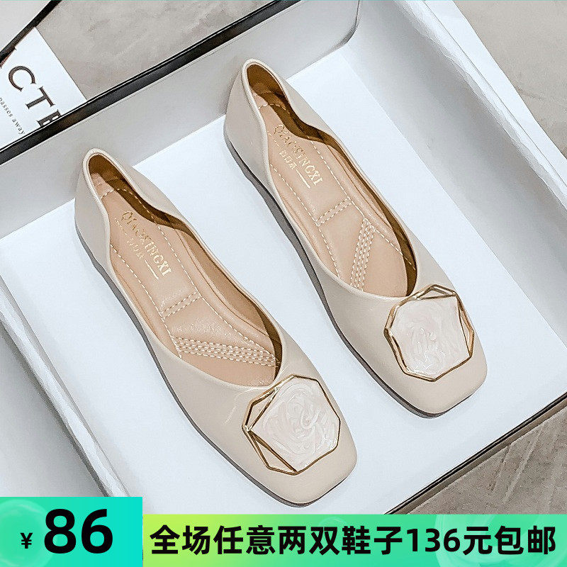 2021年秋冬浅口单鞋女百t搭晚晚风温柔鞋平底豆豆鞋大码女鞋41一4