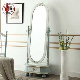 穿衣镜全身落地镜美式 试衣镜家用镜田园风卧室穿衣镜实木全身镜子