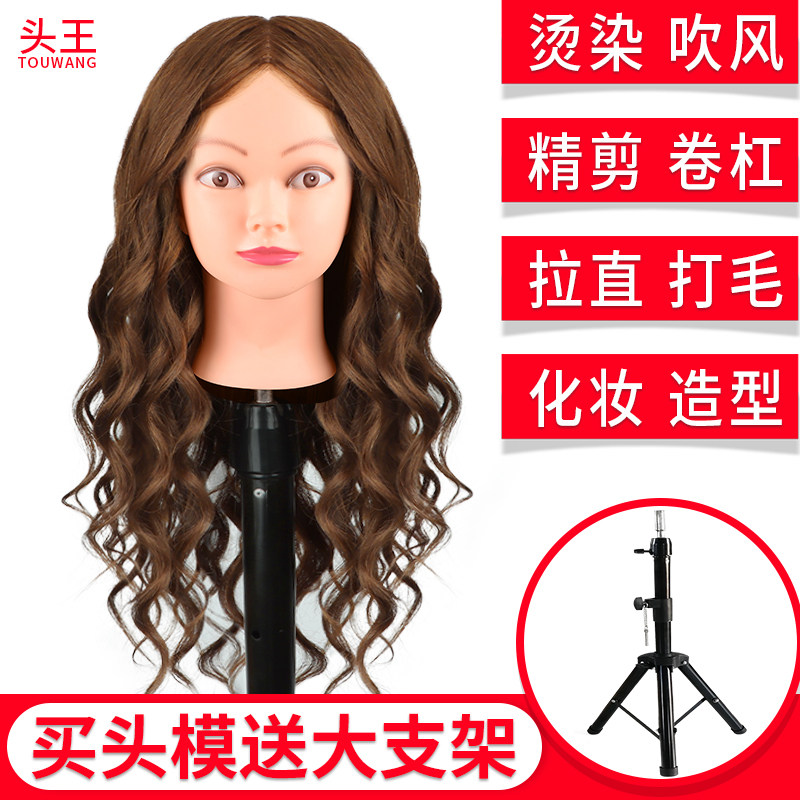 全真发头模学徒精剪练习烫头发假人头F公仔头真人发可烫卷美发用