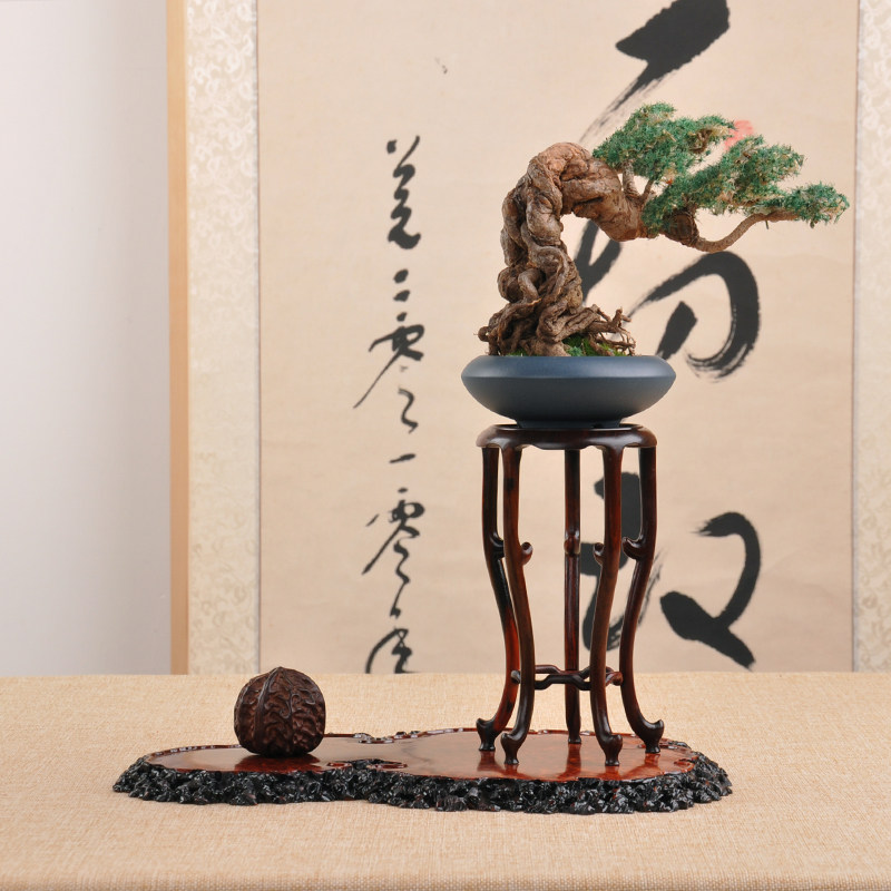 红木黑檀酸枝明式圆形高几奇石玉器摆件花瓶花盆盆景W底座花几架
