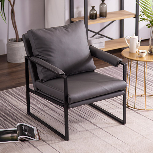 北欧单人沙发椅单椅皮椅铁艺沙发椅子网吧卧N室轻奢工业风休闲座