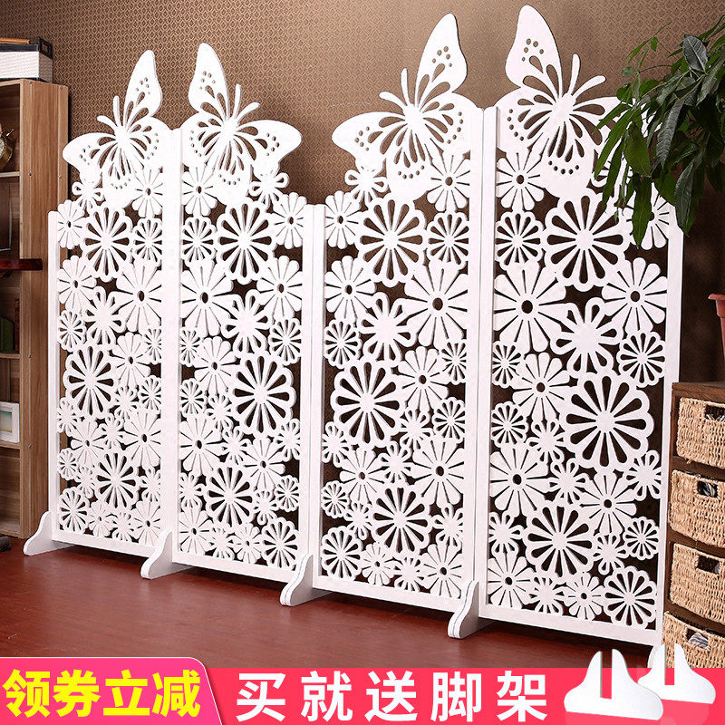 屏风隔断b简约现代玄关时尚客厅白色雕花折叠阻断橱窗背景镂空酒