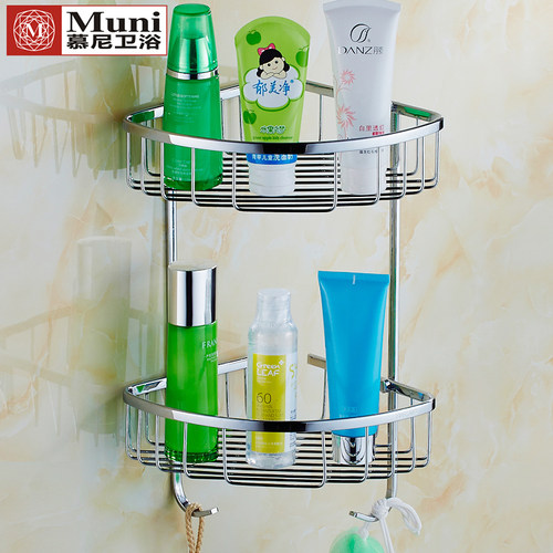 304不锈钢三角k双层角篮置物收纳架厕所浴室转角篮角架卫生间网篮