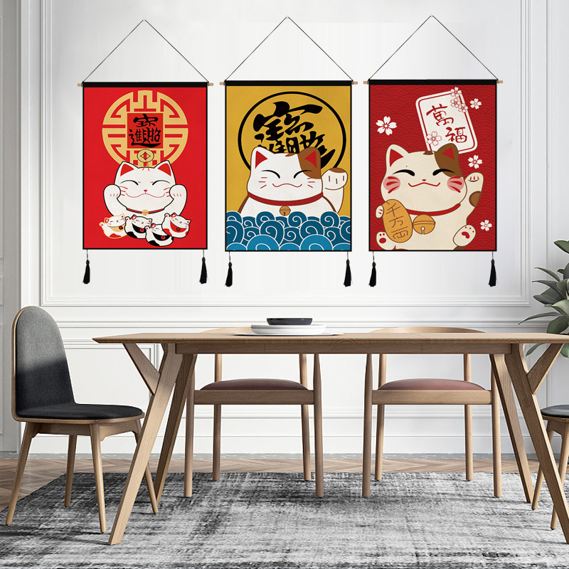 日式招财猫布艺挂画和风挂布背景布卧室床头客厅装饰布电表箱遮挡,居家布艺,挂毯/壁毯,淘宝优惠券,粉丝福利购,淘宝优惠卷