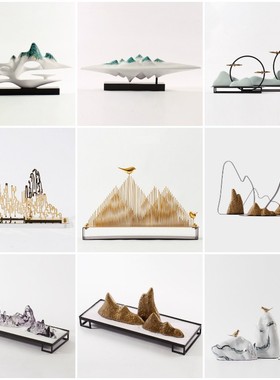 新中式创意假山雕塑家居摆件客厅电视柜玄关办公室样板.房软装饰