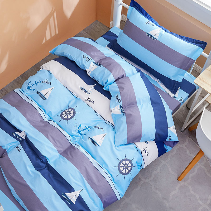 纯棉被套单人150*200夏季儿童3件套学生宿舍四件套全棉床笠式床单