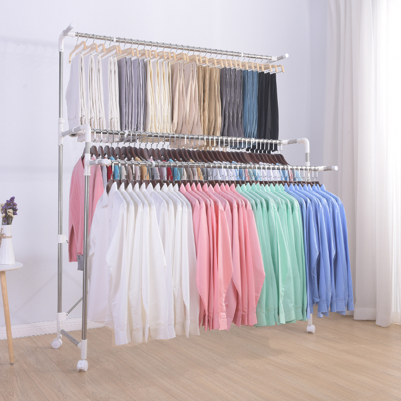 晾衣架子 落地折叠室内双杆式阳台家用伸缩晒衣杆移动升降凉衣架