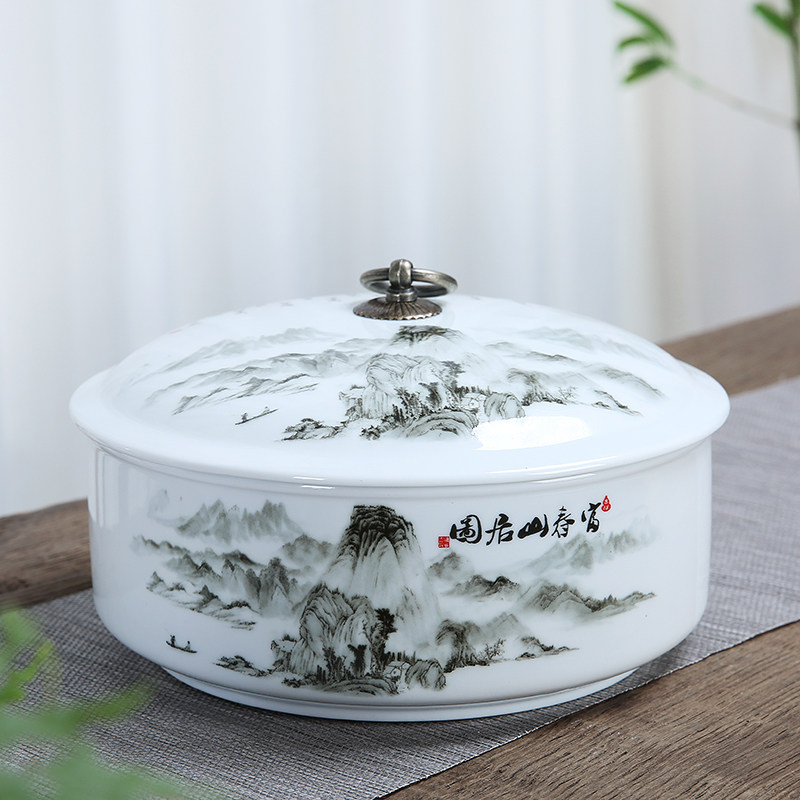 青花瓷陶瓷茶洗带盖大号茶碗笔洗普洱茶叶罐茶饼功U夫茶具茶道配