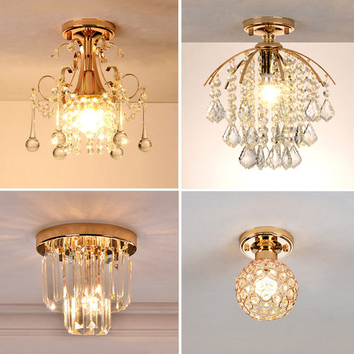 金色水晶吸顶灯 欧式入q户玄关门厅灯美式过道走廊灯具阳台灯饰LE
