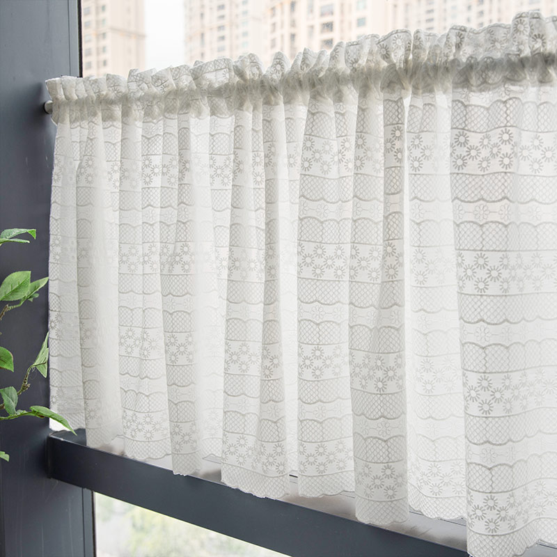 豆蔓白棉绣花半帘窗帘装饰厨房短帘门帘小隔断帘柜半遮