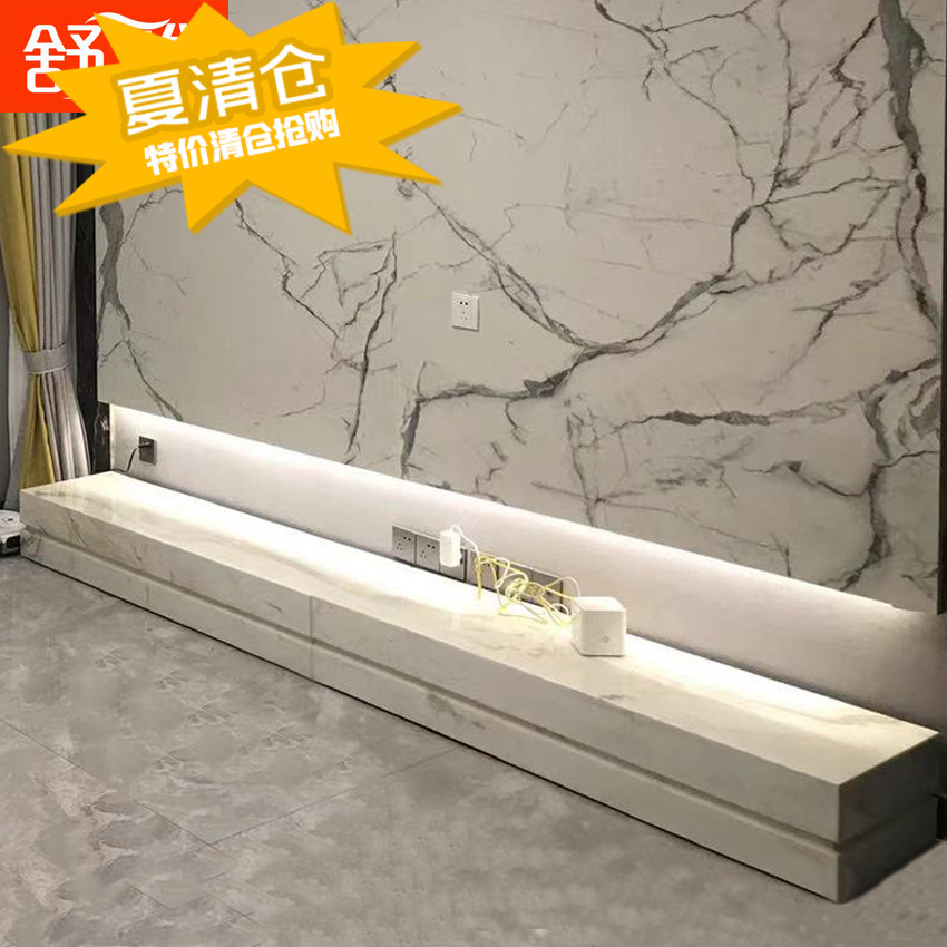 大理石电视柜白轻奢欧式简约现组合茶几小户型地台矮柜地柜
