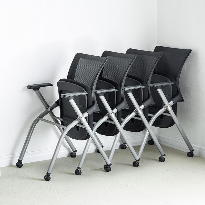 SAWNA可折叠会议椅 带写字板万向轮 移动办公培训椅新闻椅